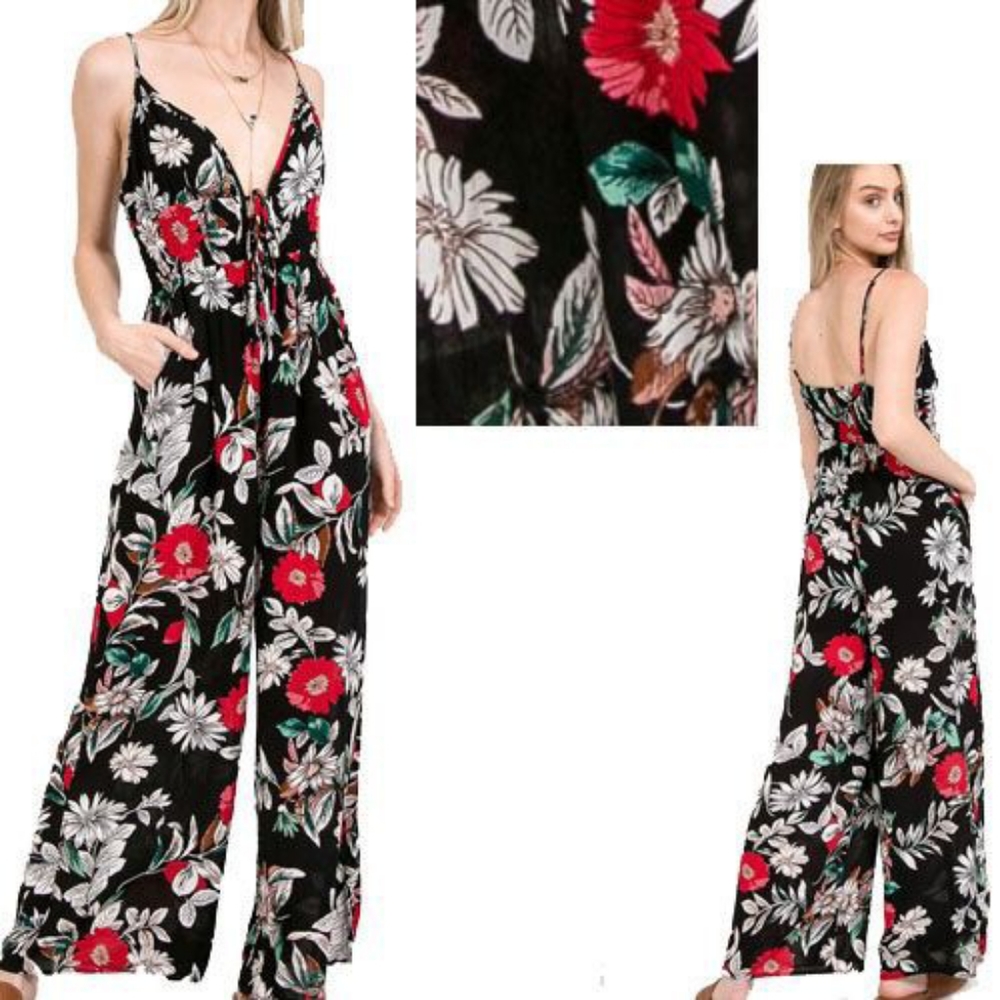 Black multi floral jumpsuit